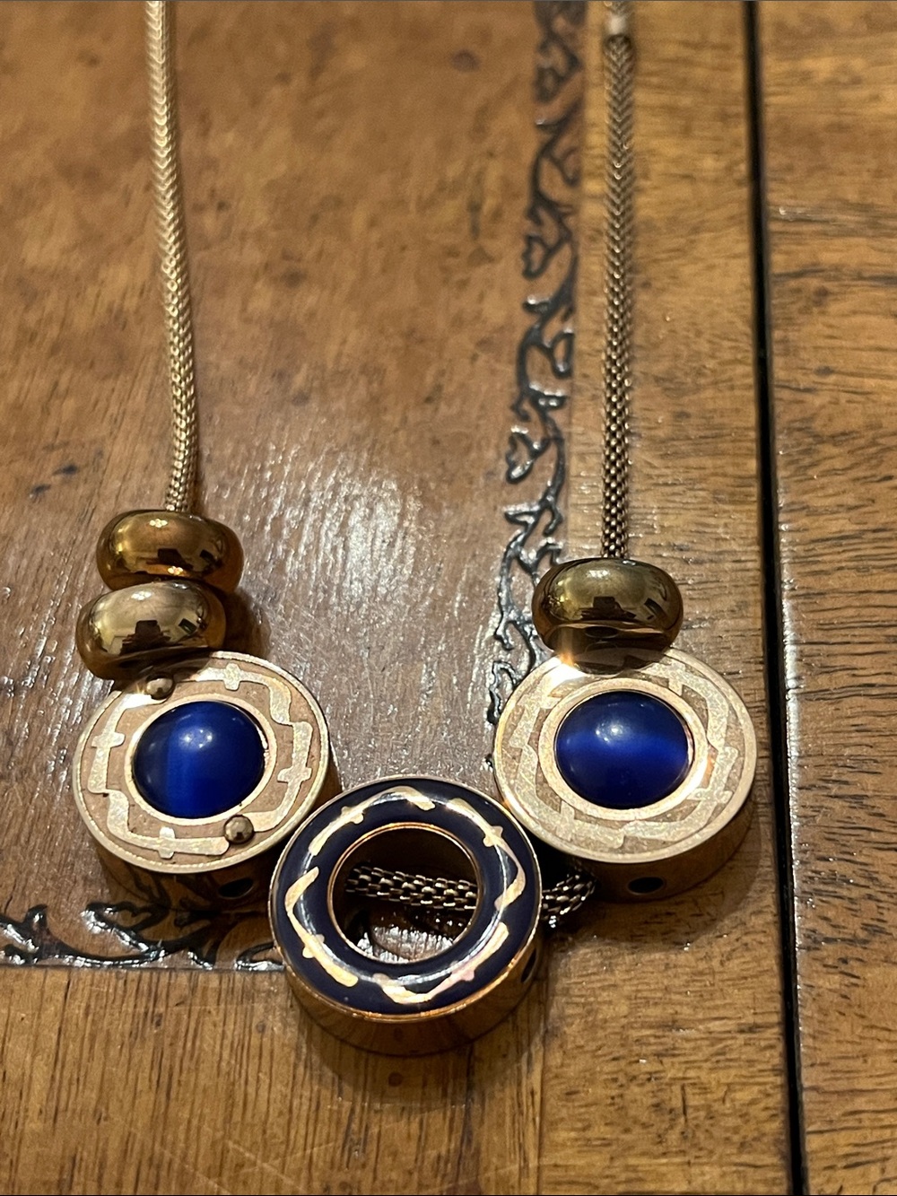 316L S&S Rose Gold And Blue Cat's Eye Necklace Lobster Clasp
